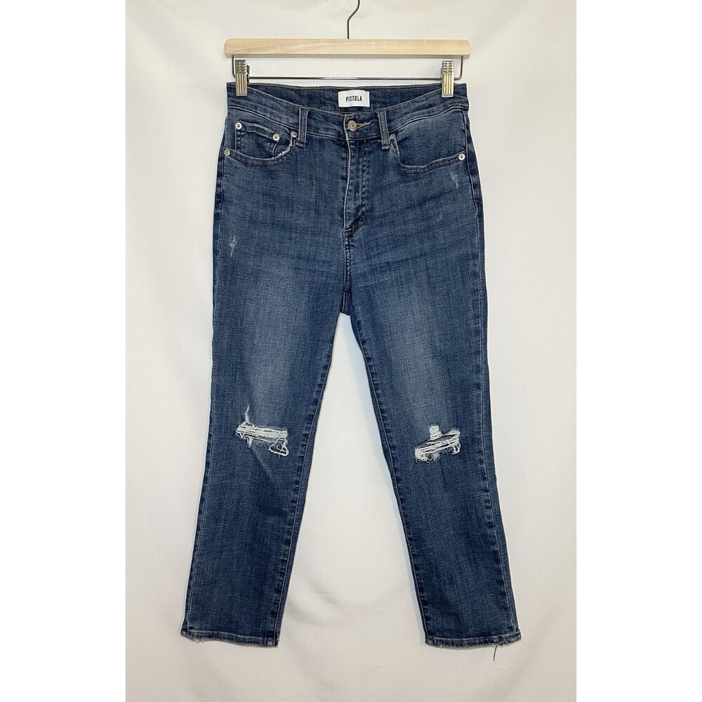 PISTOLA Straight Blue Jeans Denim Distressed Stretch Women's Petite 28P